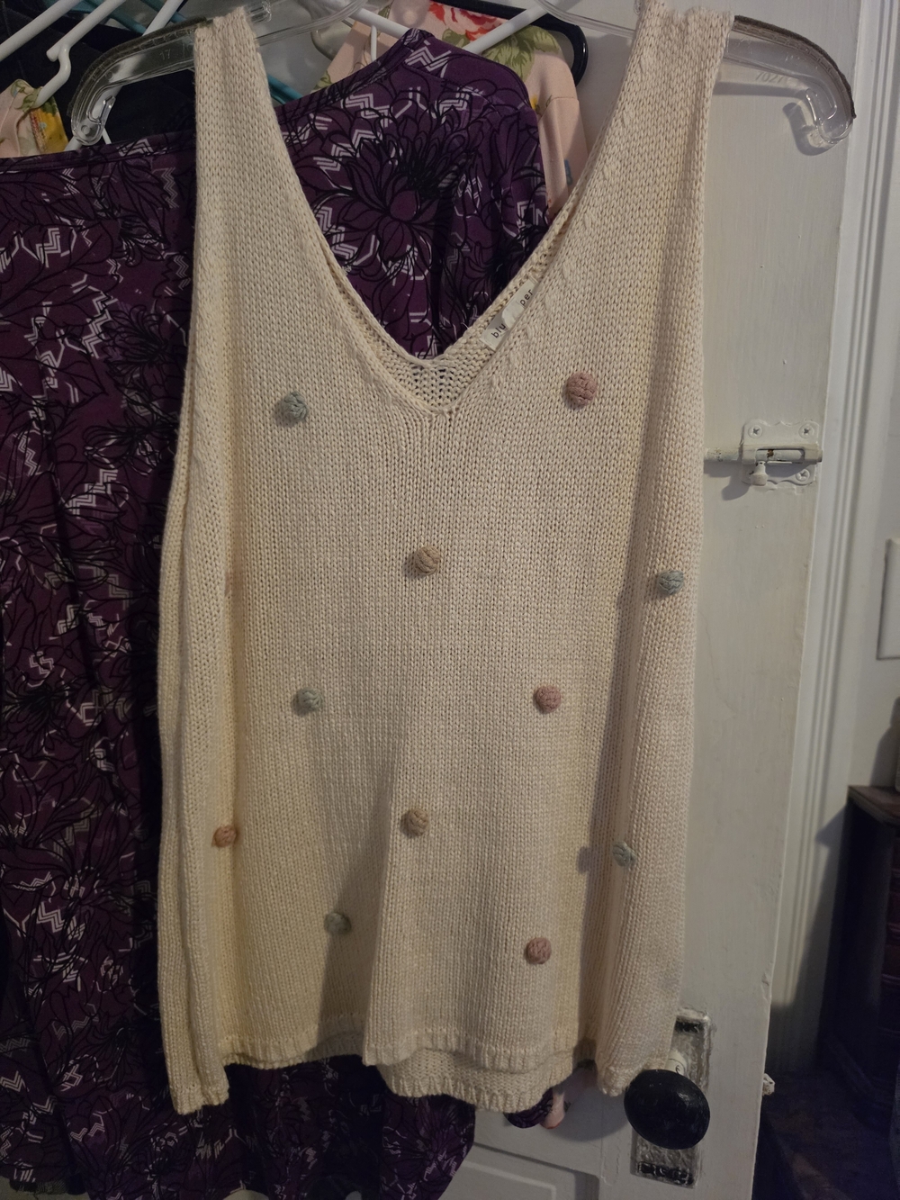 Blu Pepper Cream Knit Sweater with Blush Pom-Poms